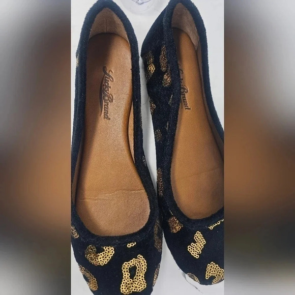 Lucky Brand Women's Elisabeta Black Velvet Flats With Gold Sequins Size 6.5 - Picture 13 of 16